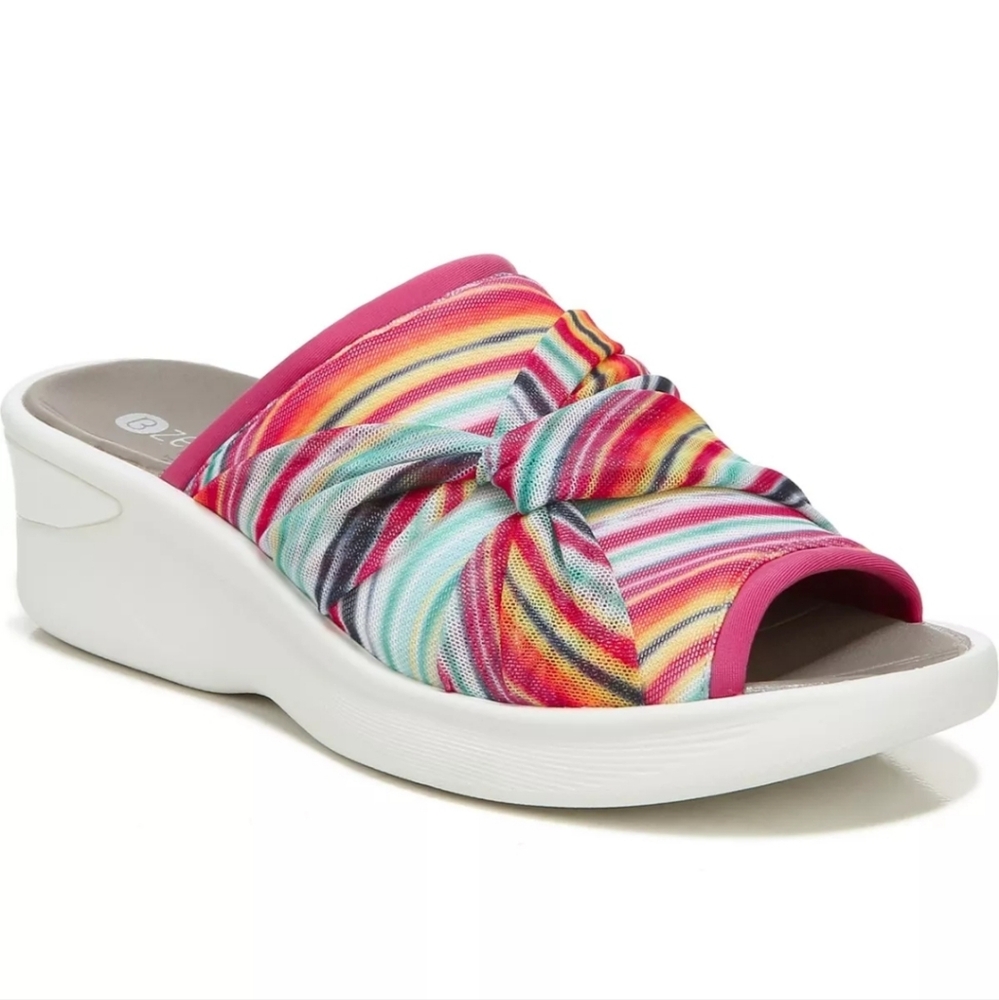 BZEES Womens Pink Anti-Microbial Smile Toe Wedge Slip-On Slide Sandals 8